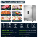 Chery Industrial 54"W Commercial Freezer 42 cu. ft. 2 Solid Door Reach-In Freezer