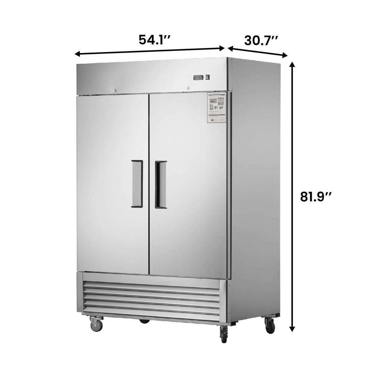 Chery Industrial 54"W Commercial Refrigerator 42 cu. ft. 2 Solid Door Reach-In Refrigerator